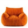 Pouf grande taille orange en velours côtelé – fauteuil lounge vitaminé (117×98×75 cm)