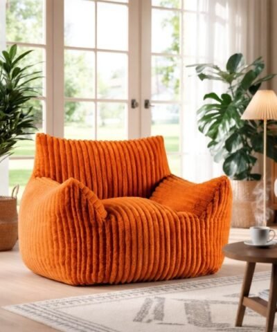 expo pouf grande taille orange velours