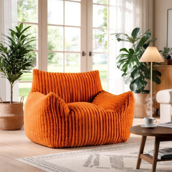 expo pouf grande taille orange velours